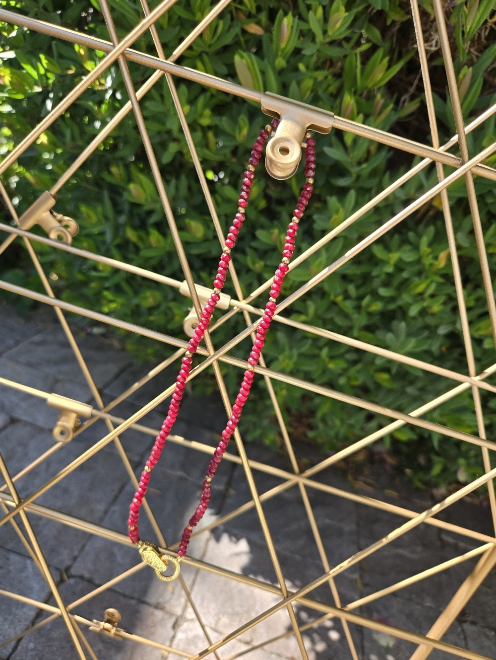 Red Corundrum Necklace with Brass Clasp
